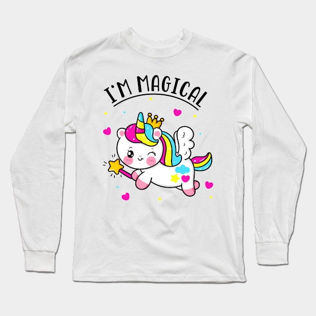 Magical Cute Chibi Unicorn Girl Long Sleeve T-Shirt by Foxxy Merch